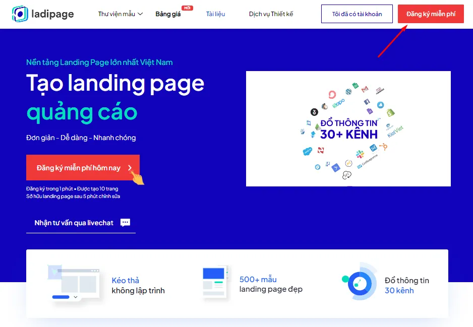 dang ky tai khoan moi de su dung ladipage mien tay media