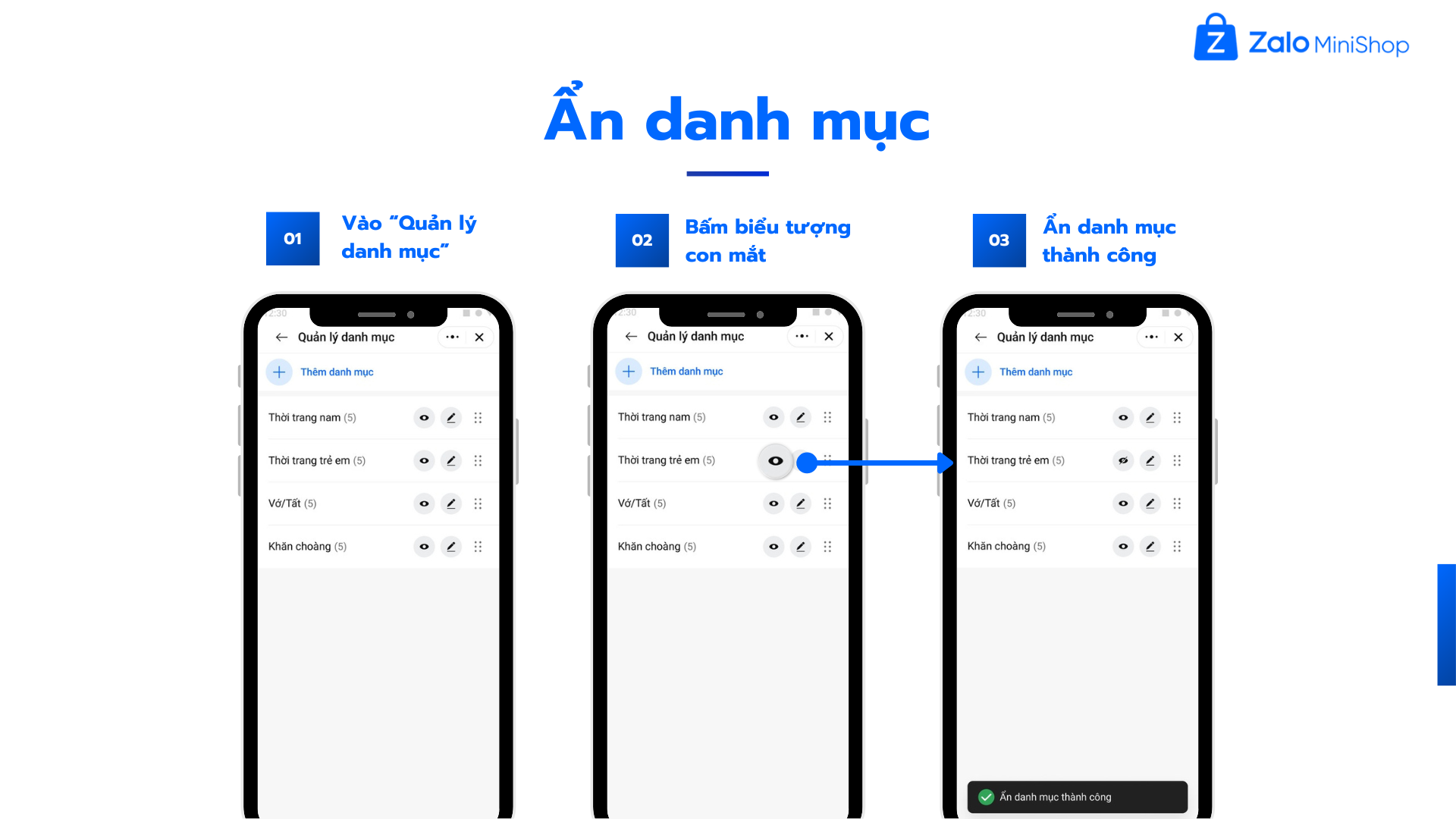 Sắp xếp, ẩn danh mục trong Mini Shop Manager