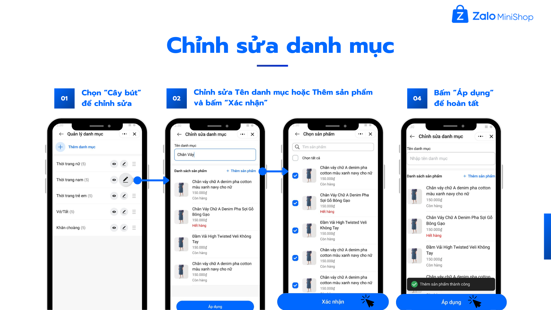 Chỉnh sửa danh mục trong Mini Shop Manager
