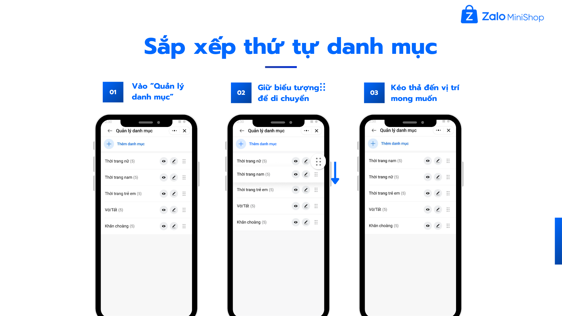 Sắp xếp, ẩn/hiện danh mục trong Mini Shop Manager