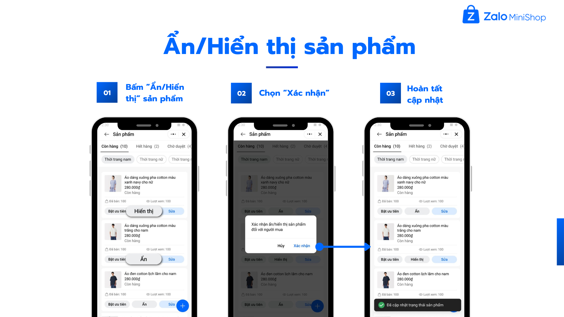 Sắp xếp, ẩn/hiện sản phẩm trong Mini Shop Manager