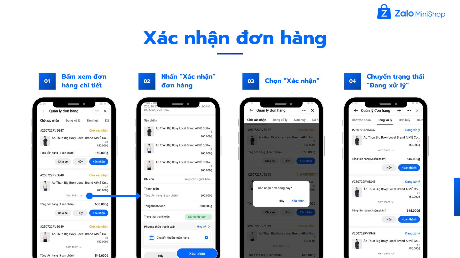 Xác nhận đơn hàng trong Mini Shop Manager