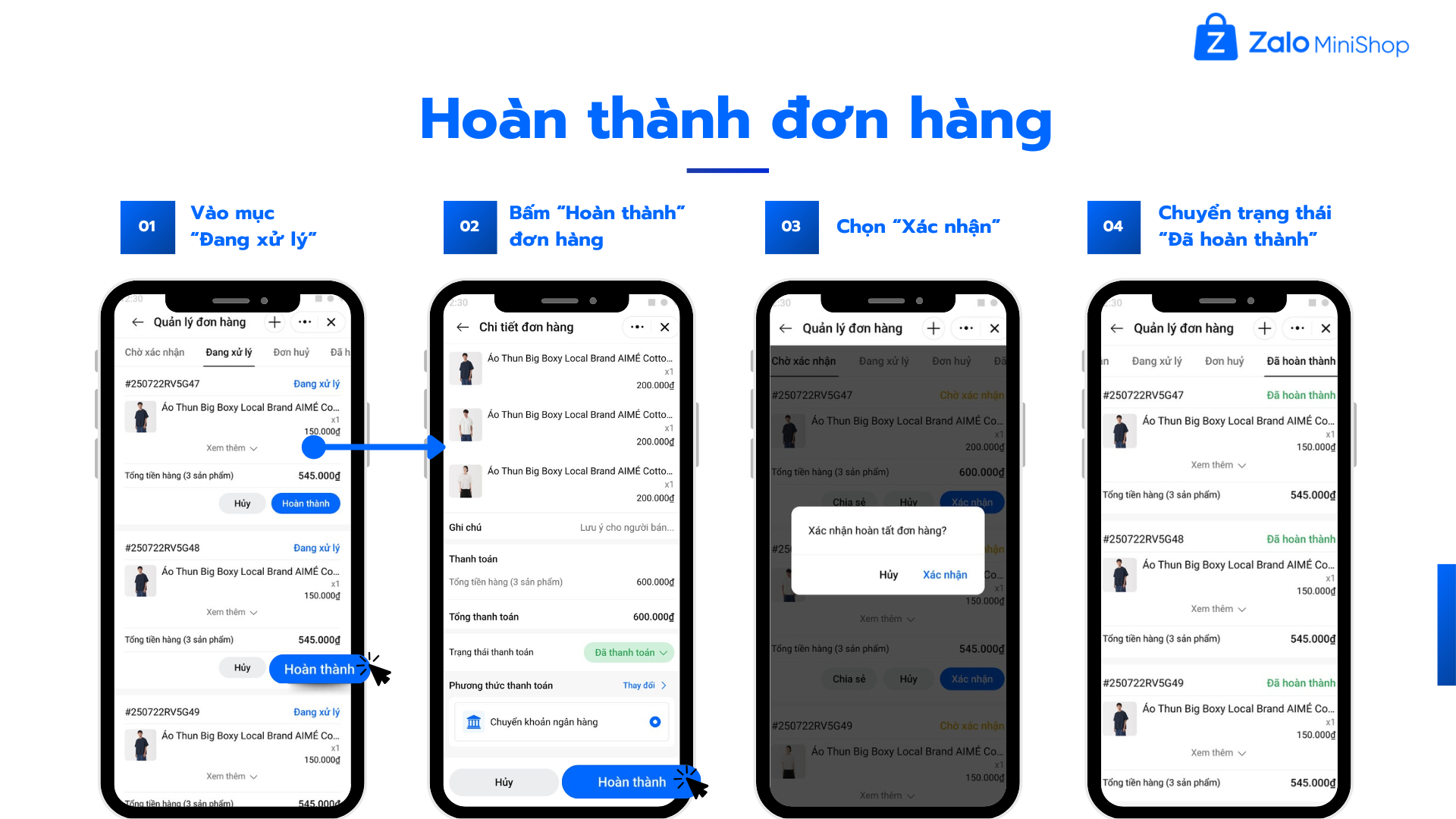 Hoàn thành đơn hàng trong Mini Shop Manager