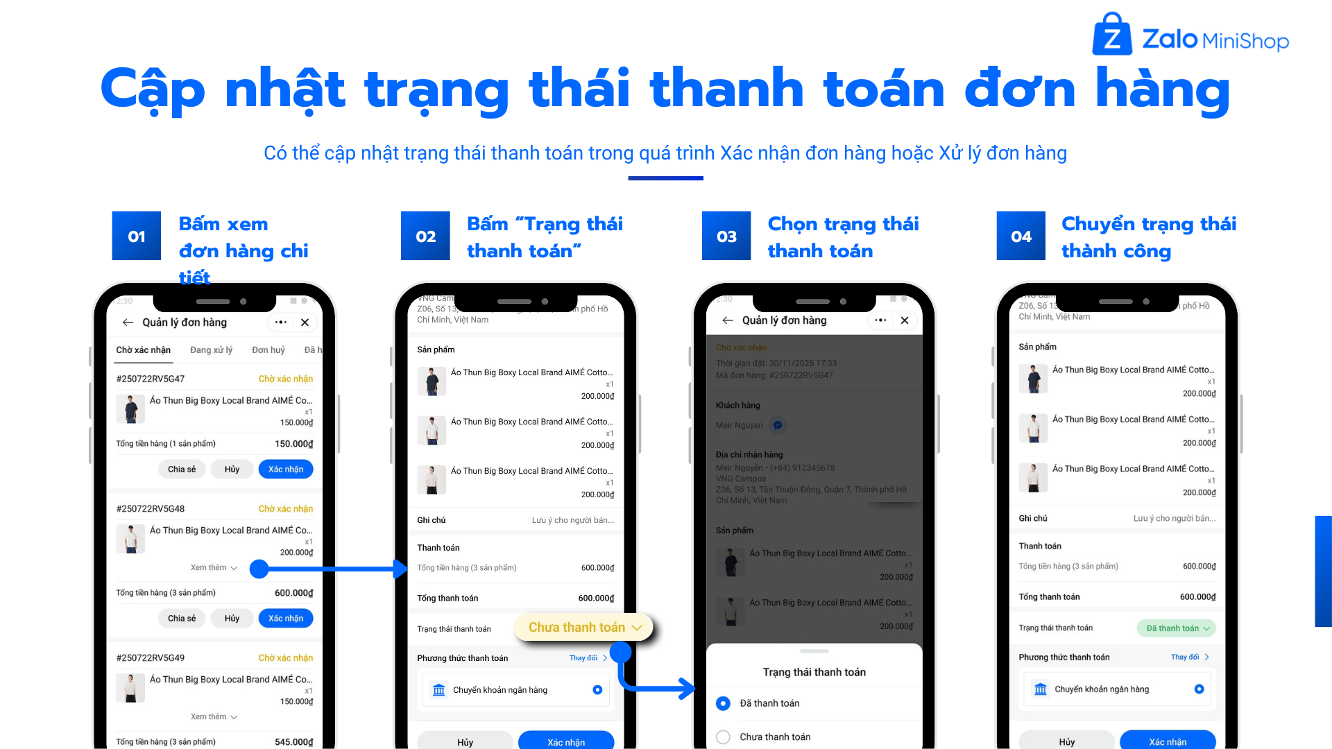 Cập nhật trạng thái thanh toán đơn hàng trong Mini Shop Manager