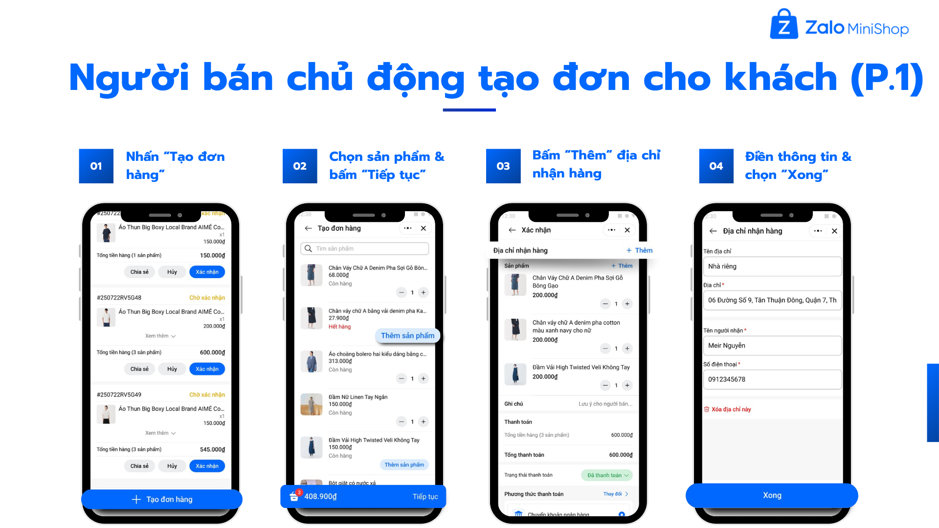 Người bán chủ động tạo đơn hàng trong Mini Shop Manager