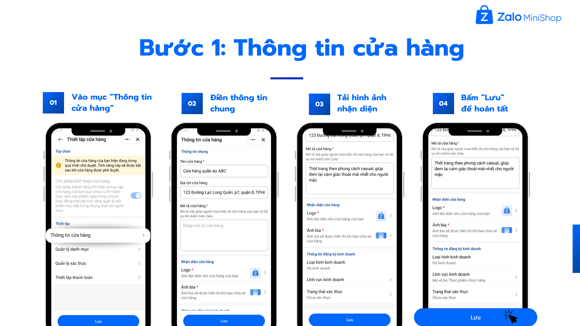 Thông tin cửa hàng trên Zalo Mini Shop bằng Mini Shop Manager