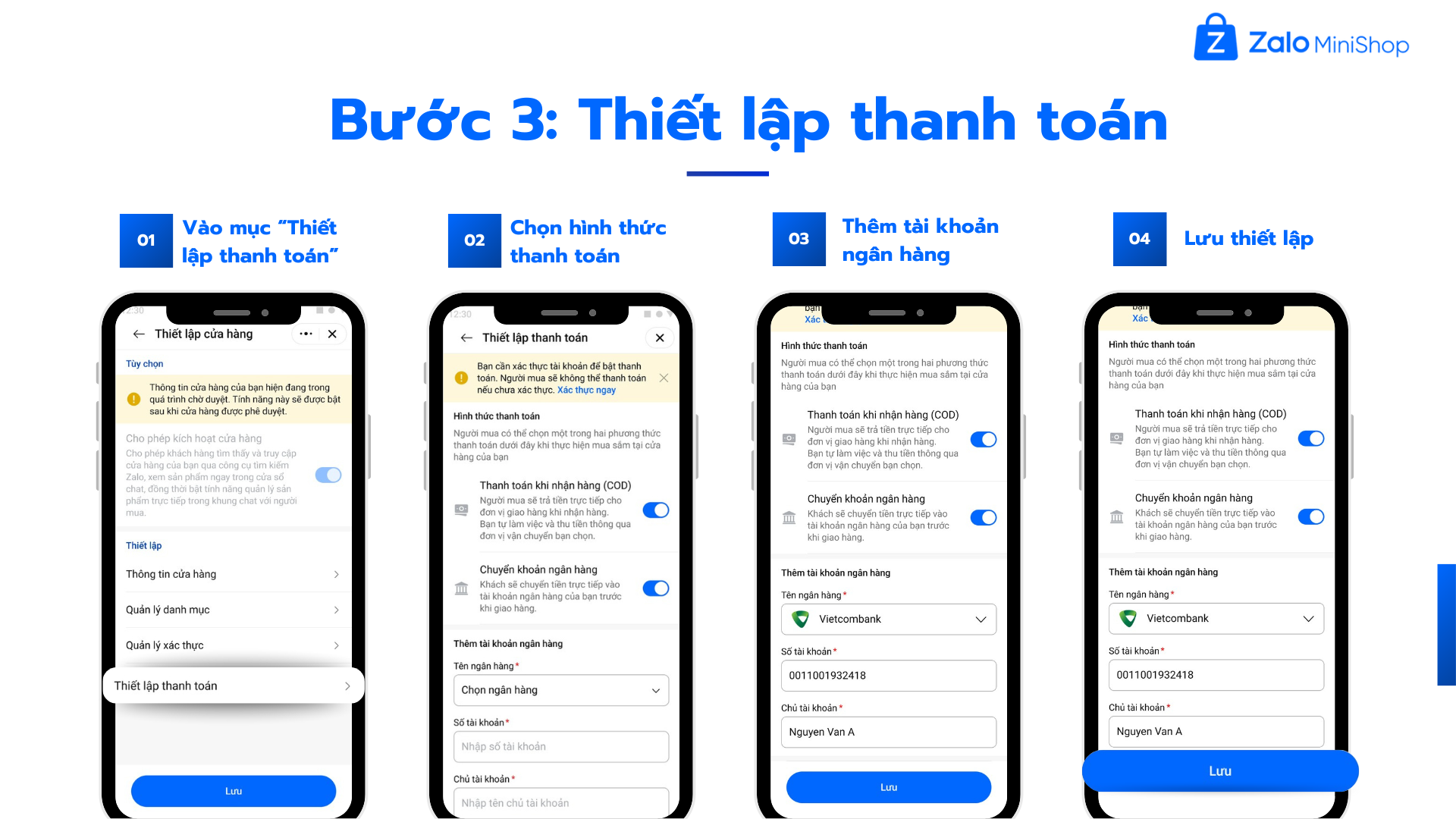 Thiết lập thanh toán cửa hàng trên Zalo Mini Shop bằng Mini Shop Manager