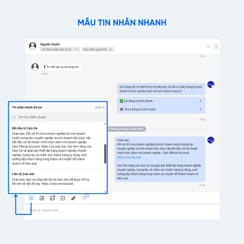 Mẫu tin nhắn nhanh Zalo OA - Miền Tây Media