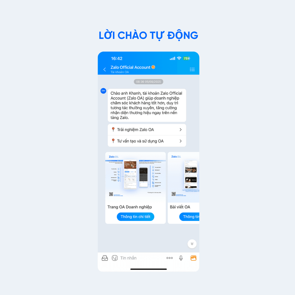 Lời chào tự động Zalo OA - Miền Tây Media